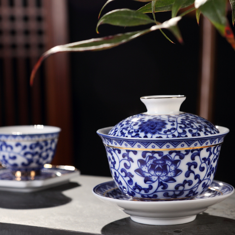 Ceramic home office cup tea cup archaize kongfu tea tureen of blue and white porcelain teapot teacup suit restoring ancient ways
