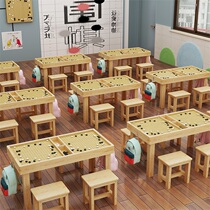 Solid wood class table and chairs with chessboard chess box table chess Wuzi chess table Songmu Primary and secondary school Go training table coaching class