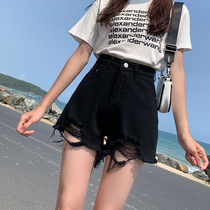 Black denim shorts womens summer 2021 New Tide ins high waist slim loose hole Net red a hot pants
