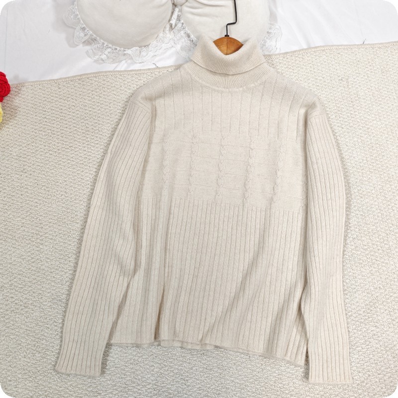 Minimalist Style Turtleneck Cashmere Pullover Knitwear Winter Women's Long-Sleeved Versatile Warm Base Shirt Off-White Sweater