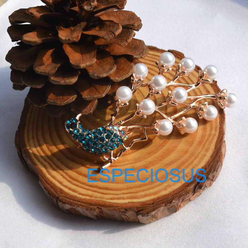 Trâm cài hoa nữ màu xanh rhinestone trang sức pop sườn xám phụ kiện thanh lịch ngọc trai mạ vàng trâm thời trang cao cấp - Trâm cài hoa cài áo