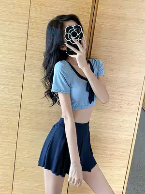 Swimsuit female Conservative 2021 new student hipster academic style Korea ins two-piece belly thin hot spring