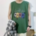 Hồng Kông gió mùa hè không tay áo thun nam xu hướng cotton lỏng sinh viên thể thao thủy triều thương hiệu in vest vai đôi vest - Áo vest cotton ao ghi le Áo vest cotton