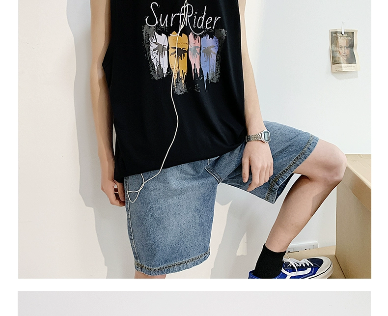 Hồng Kông gió mùa hè không tay áo thun nam xu hướng cotton lỏng sinh viên thể thao thủy triều thương hiệu in vest vai đôi vest - Áo vest cotton ao ghi le