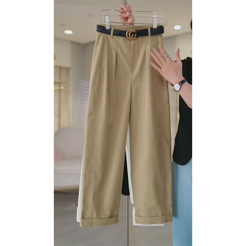 Khaki Japanese-Style Straight-Leg Pants for Women, Summer 2026 New Fashion Casual Versatile High-Waisted Wrinkle-Resistant Loose Wide-Leg Pants