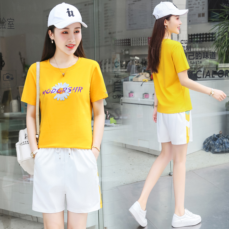 2022 summer new fashion casual short-sleeved shorts suit women's large size trousers fat sister cotton two-piece tide