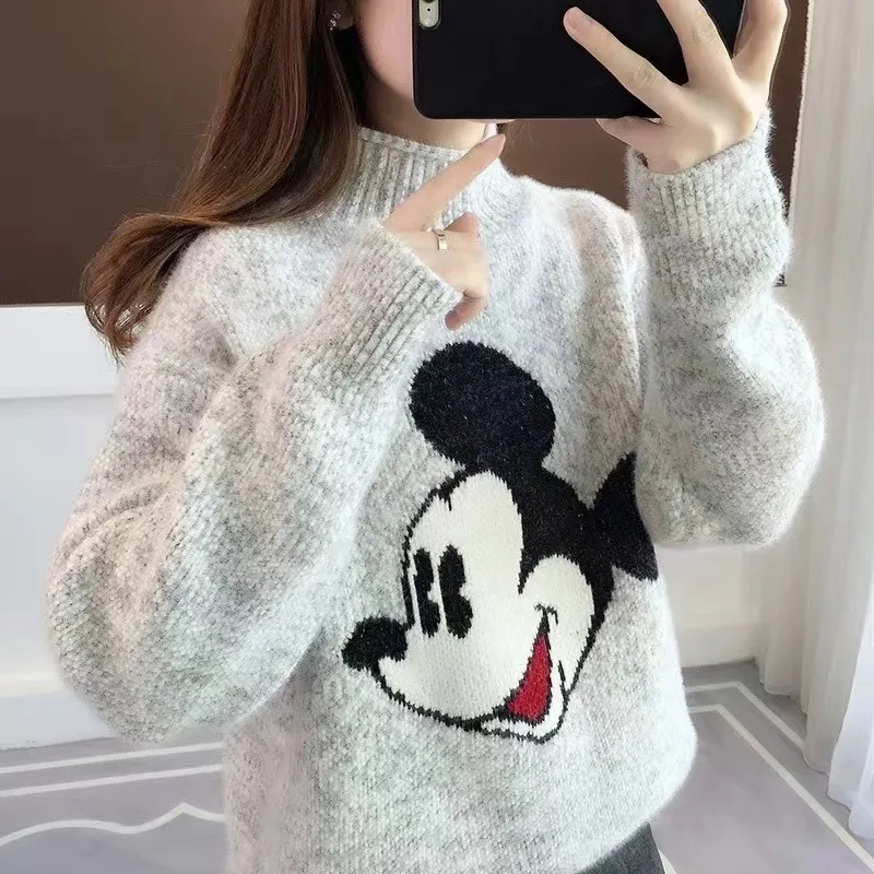 Fashionable Youthful Mickey Pullover Sweater Knit Base Shirt Autumn and Winter New Versatile Outerwear Youthful Stylish Top Trendy