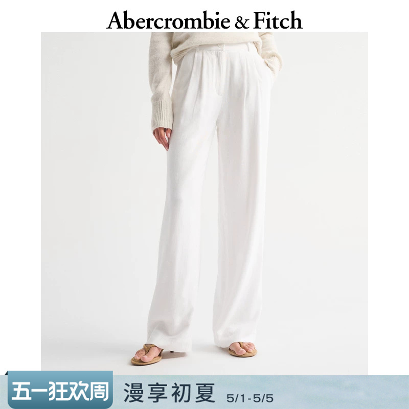 Af American-Style High-End Old Money Style White Linen Blend Casual Pants 26 Spring/Summer Women's Clothing 156-6048