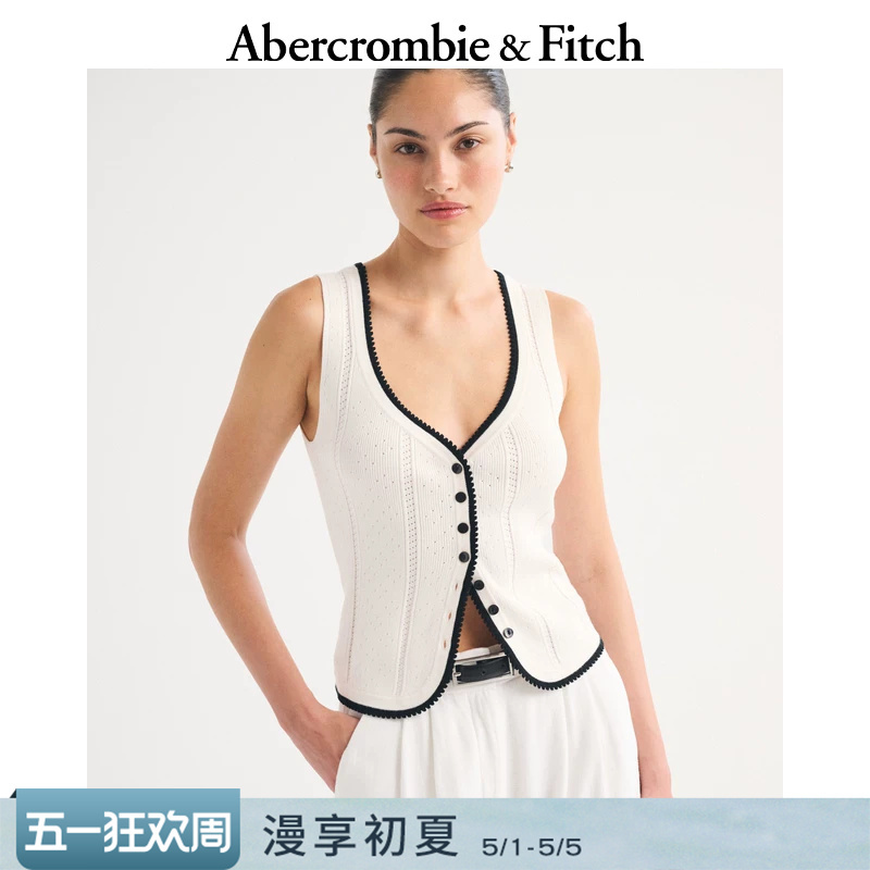 Af American Retro High-Intelligence Style Color-Blocking V-Neck Knitted Vest 26 Summer Women's Clothing 150-6178