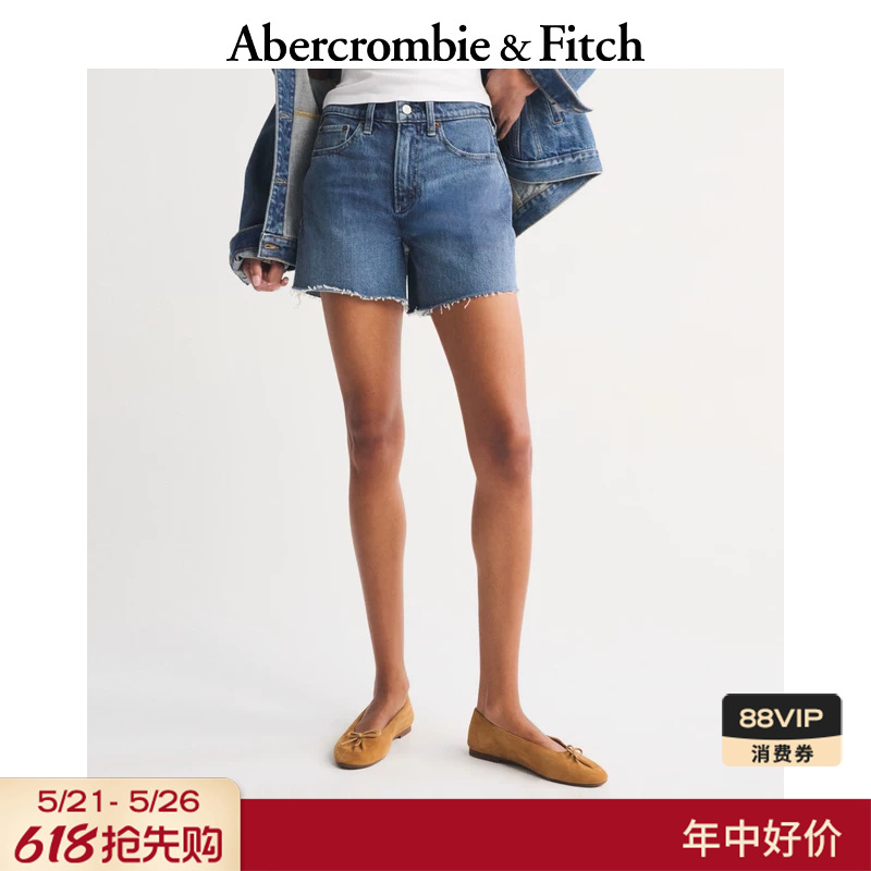 Af American Retro High-Waisted Straight-Leg Washed Denim Shorts with Raw Edge Design 26 Spring/Summer Women's Clothing 149-6172