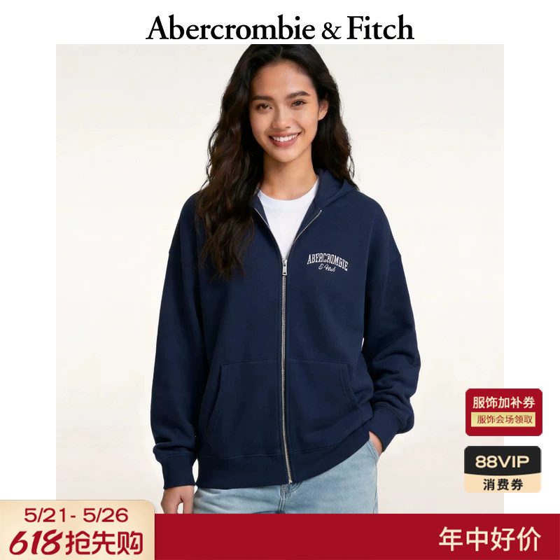 Af American Retro Logo Fashion Fleece Hooded Cardigan Sweatshirt Jacket 26 Spring and Summer Women's Clothing 152-6373