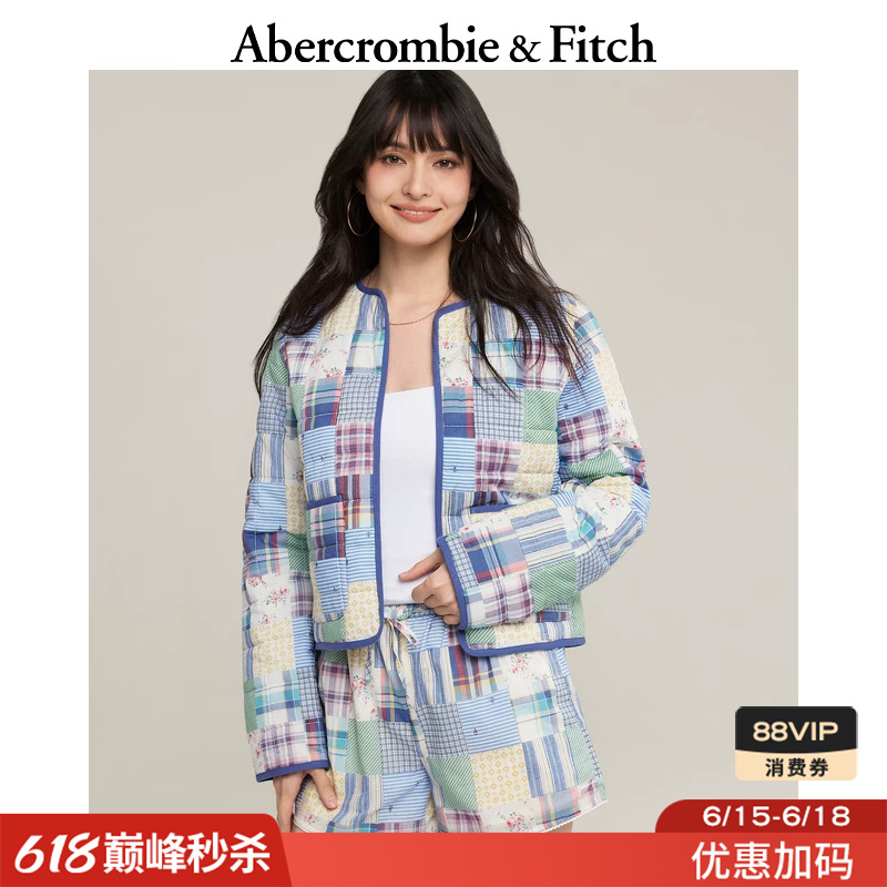 Af American Retro Plaid Floral Patchwork Pastoral Style Cotton Jacket 26 Women's Clothing 144-6068