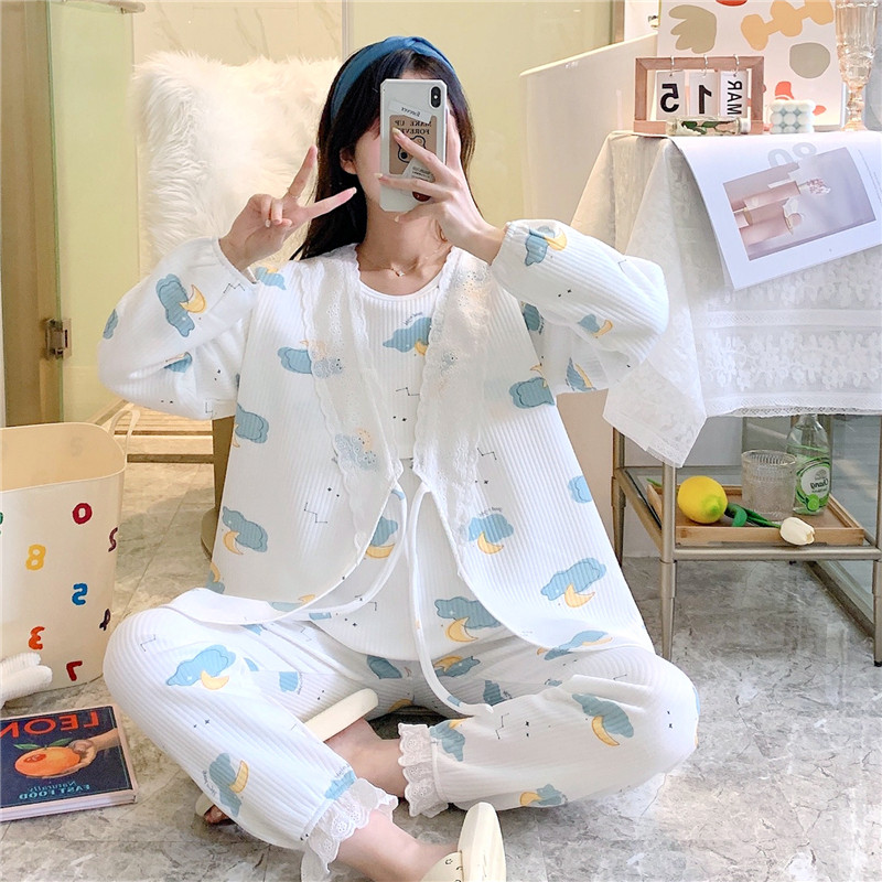 Pregnant women's pajamas women's winter postpartum cotton confinement clothes nursing home clothes spring and autumn three-piece autumn and winter air cotton