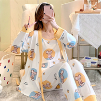 Lunar Subsuit Spring Autumn Postnatal Summer Postnatal Summer pure cotton Home Pregnant Woman Sleepwear Womens Summer Thin and laced with three sets of summer clothes