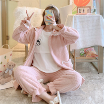 Three sets of months to suit autumn and winter thicken plus suede coral suede spring autumn postpartum breastfeeding pregnant woman sleepwear during pregnancy