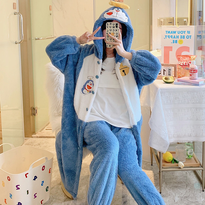 Maternity pajamas autumn and winter thickened and velvet coral velvet confinement clothing autumn and winter postpartum breastfeeding autumn and winter three-piece suit