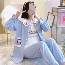 Yuezi clothing spring and autumn cotton postpartum lactation pregnant womens pajamas spring and summer thin feeding summer three-piece pregnancy
