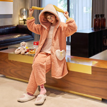 Lunar Subsuit Autumn Winter Postpartum Added Suede Thickened Coral Suede Pregnant Woman Sleepwear Woman Breastfeeding Pregnancy Gown Three Sets