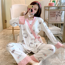 Yuezi clothing spring and autumn cotton summer postpartum pregnant womens pajamas spring and summer thin breastfeeding three-piece pregnancy