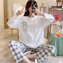 Yuezi clothing spring and summer thin postpartum cotton pregnant women nursing pajamas spring and autumn sweat sucking summer feeding clothes home clothing