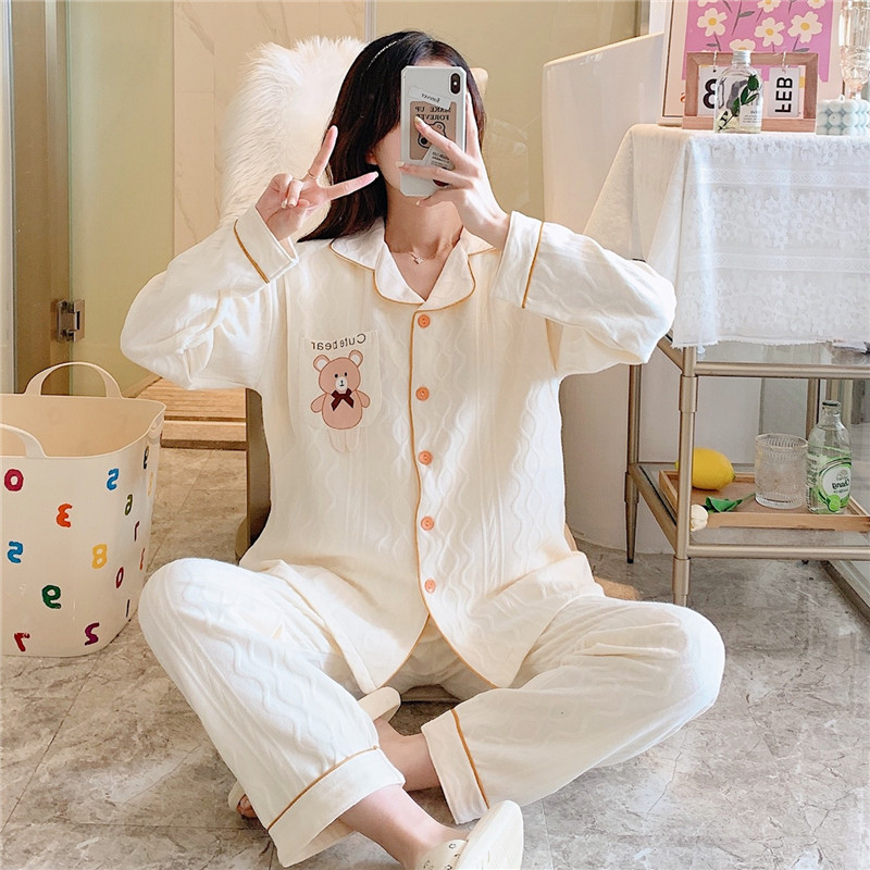 Lunar Subsuit Pure Cotton Autumn Winter Postnatal Breastfeeding Pregnant Women Pyjamas Women's Home Conserved Spring Autumn Maternal Breastfeeding Air Cotton