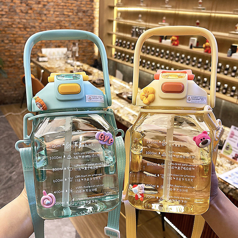 Big belly cup women's scale large capacity square big belly plastic cup female students outdoor strap straw cup