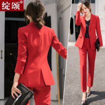Red small suit jacket Lady Korean fashion goddess Fan president suit temperament Net red street professional suit