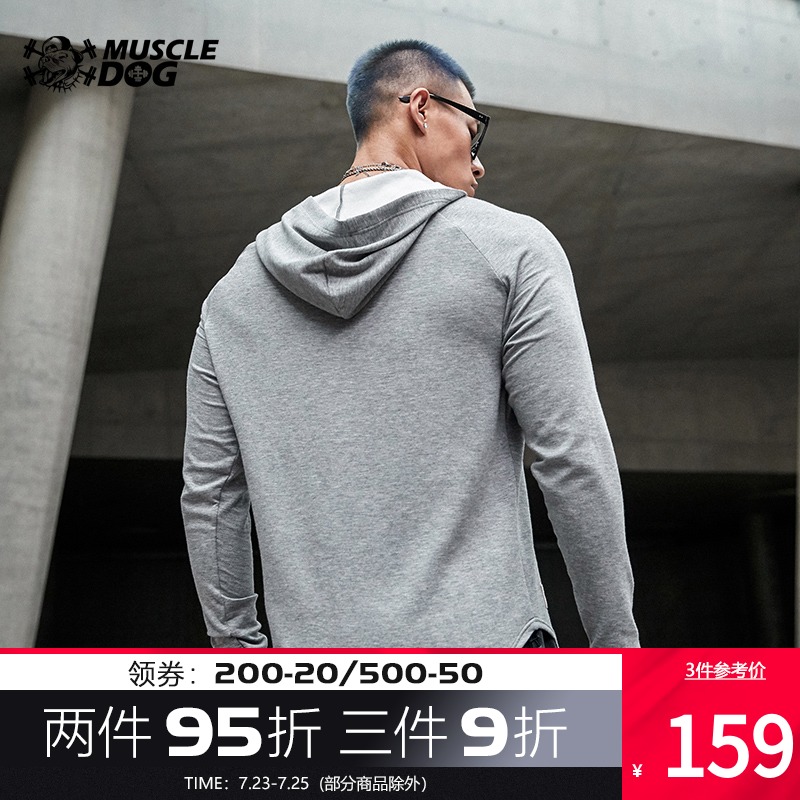 Muscle dog sports sweater men's fashion brand slim stretch casual fitness clothes Training clothes Hooded long-sleeved T-shirt