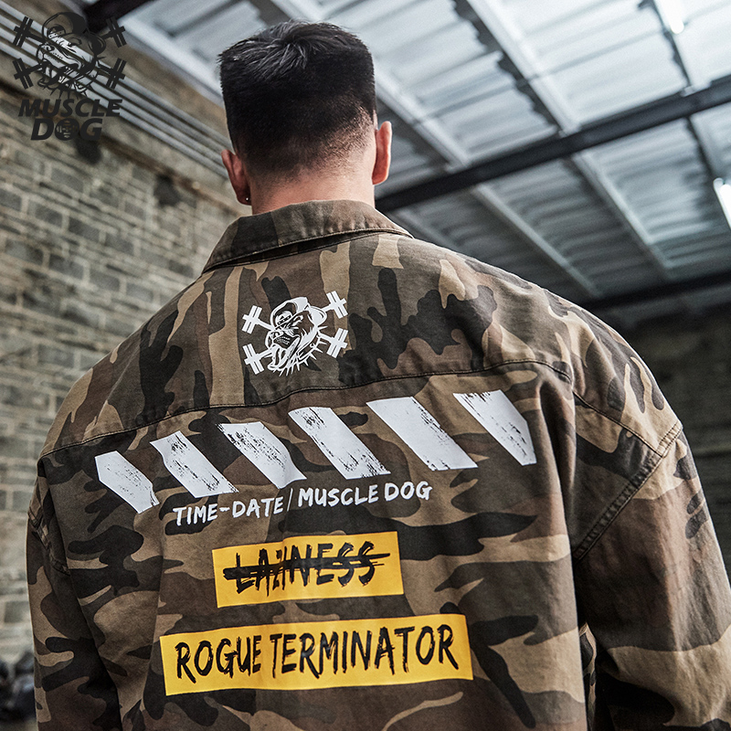 Muscle dog tide brand spring and Autumn loose camouflage sports casual shirt Wild short thick jacket jacket men