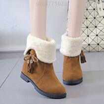 Womens Shoes*Princess Plus Velvet Womens Boots Zipper Boots Snow Boots Womens Cotton Heels Winter Mid-Winter Shoes Mid-Tube Furball