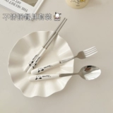 Милые палочки для еды, ложка, комплект, вилка для школьников, посуда из нержавеющей стали, портативная детская коробка для хранения, 3 предмета