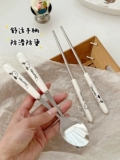 Милые палочки для еды, ложка, комплект, вилка для школьников, посуда из нержавеющей стали, портативная детская коробка для хранения, 3 предмета
