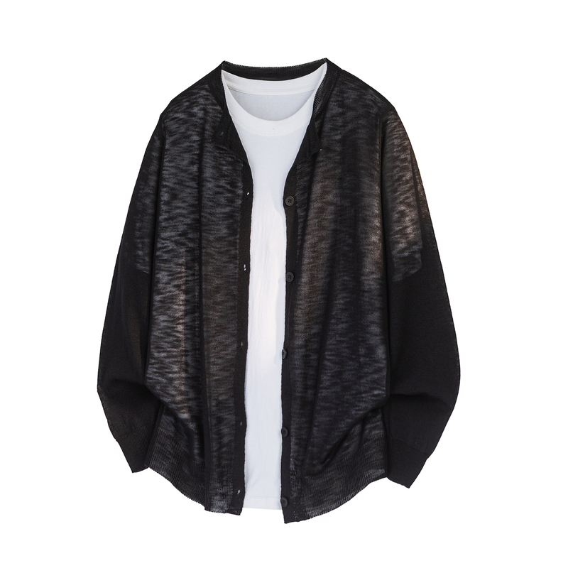 Translucent Knitted Cardigan for Men and Women, Loose-Fitting Jacket, Men's Summer Thin Sun-Protective Casual Jacket, Long-Sleeved Button-Up Cover-Up