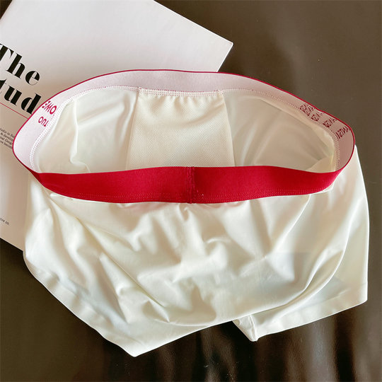 Trendy High-End Men's Underwear Summer Ice Silk Breathable Seamless Boxer Briefs Trendy Personality White Men's Boxer Briefs