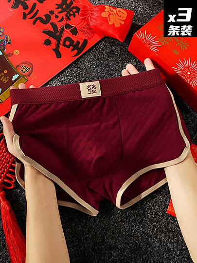 Men's Zodiac Year Underwear, Wedding Skin-Friendly Breathable Red Mid-Waist Comfortable Boxer Briefs, Men's Boxer Shorts