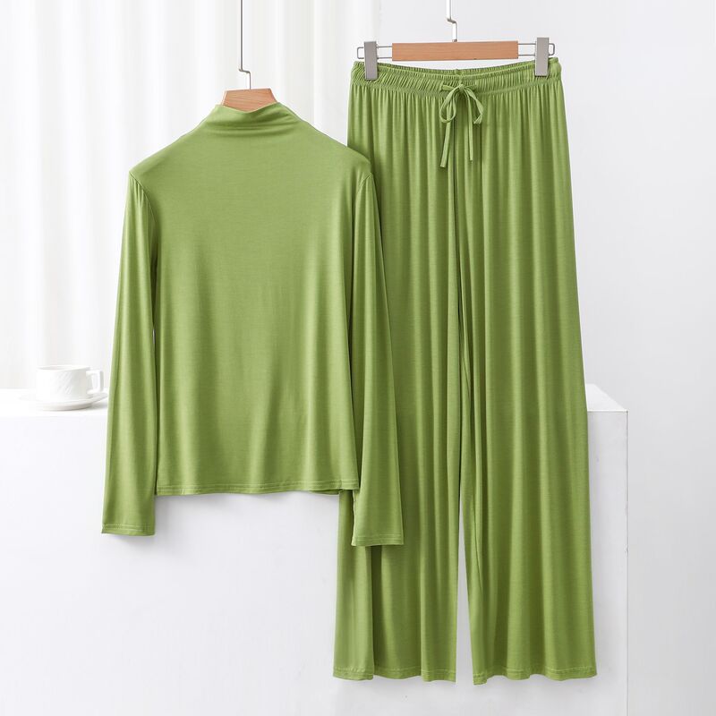 Women's Summer Cool Modal Pajamas, Thin High-Neck Long-Sleeve Top and Wide-Leg Pants Casual Loungewear Set Women's Summer Cool Modal Pajamas, Thin High-Neck Long-Sleeve Top and Wide-Leg Pants Casual Loungewear Set