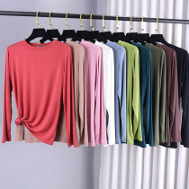 Autumn thin modal long sleeve base shirt female round neck Joker slim loose T-shirt solid color large size interior top