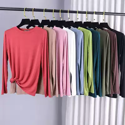 Autumn thin modal long sleeve dress women's round neck Joker slim loose T-shirt solid color large size inner shirt