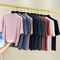 Thin half-high collar Middle sleeve top female Chia modal T-shirt plus Half sleeve base shirt slim interior