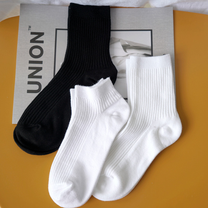 Spring and summer socks female socks socks double needle black cotton middle school Japanese JK College white socks