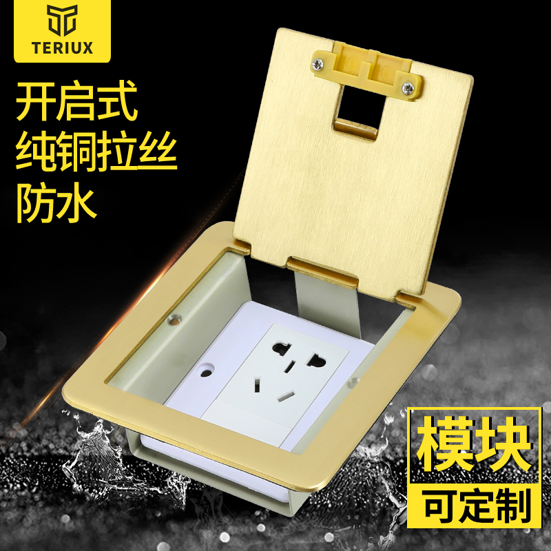 TERIUX120 type flat plug on concealed ground socket full copper waterproof five-hole ground socket Internet phone