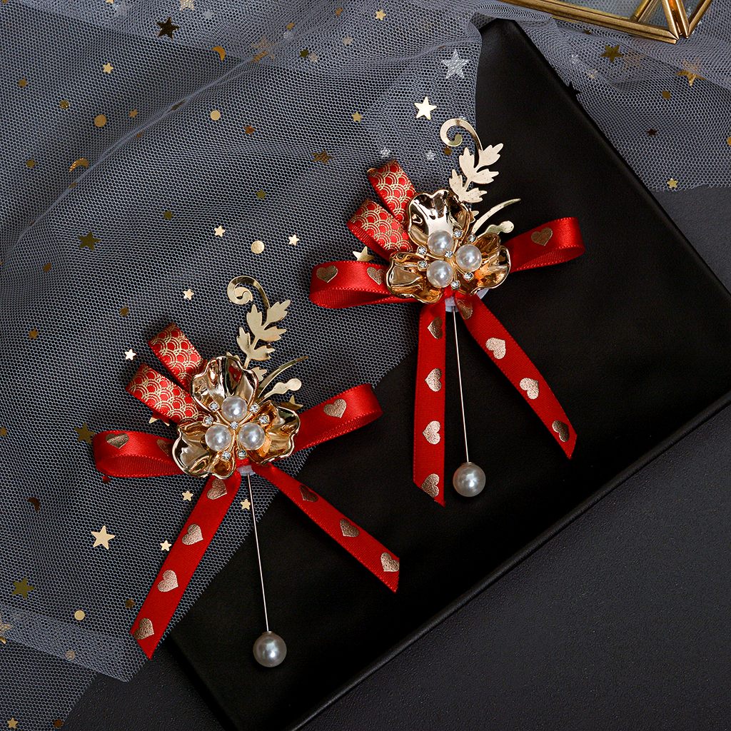 Chinese high-end wedding corsage wedding full set of bride and groom corsage parents corsage family brooch accessories