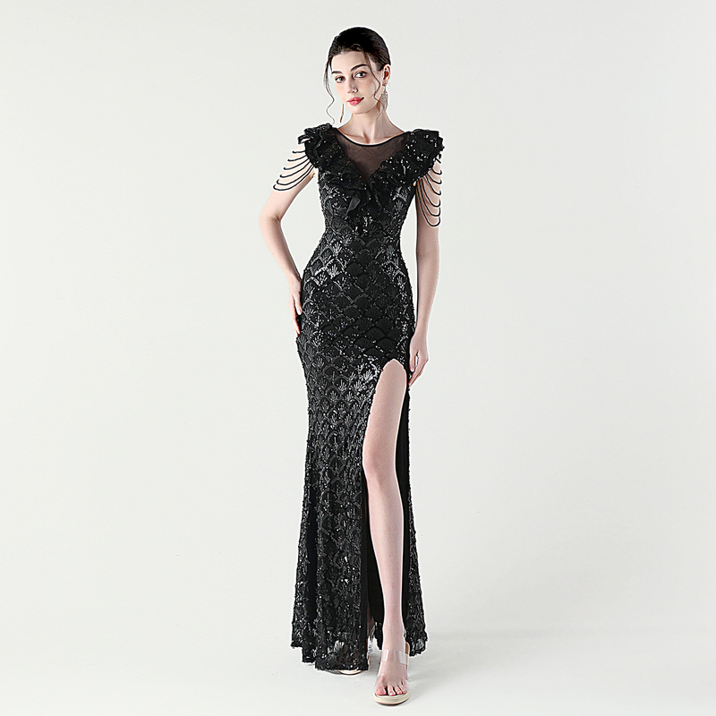 Black Hepburn-Style Evening Dress for Women, Light Luxury, Niche, High-End, Formal Occasion, Nightclub, Long Dress