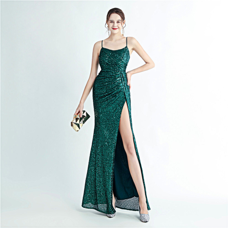 Strappy Evening Dress for Women 2026 New Style Light Luxury High-End Banquet Elegant Side Slit Sparkling Long Dress Strappy Evening Dress for Women 2026 New Style Light Luxury High-End Banquet Elegant Side Slit Sparkling Long Dress