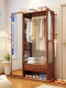 Solid Wood Coat Rack with Dressing Mirror, Integrated Floor-Standing Clothes Rack, Simple Bedroom Storage Rack with Drawer Storage Cabinet
