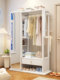 Solid Wood Coat Rack with Dressing Mirror, Integrated Floor-Standing Clothes Rack, Simple Bedroom Storage Rack with Drawer Storage Cabinet