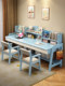 Solid Wood Girls' Desk for Home Use, Simple Double Student Writing Desk with Integrated Bookshelf, Adjustable Height Children's Study Desk and Chair