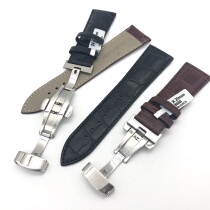 Watch accessories leather double button butterfly buckle leather strap men's and women's watch chain strap waterproof belt black brown