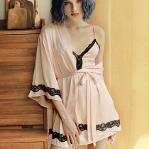 American and European Vial Summer sexy pajamas female silk sling nightgown lace bride long sleeve gown thin two-piece set