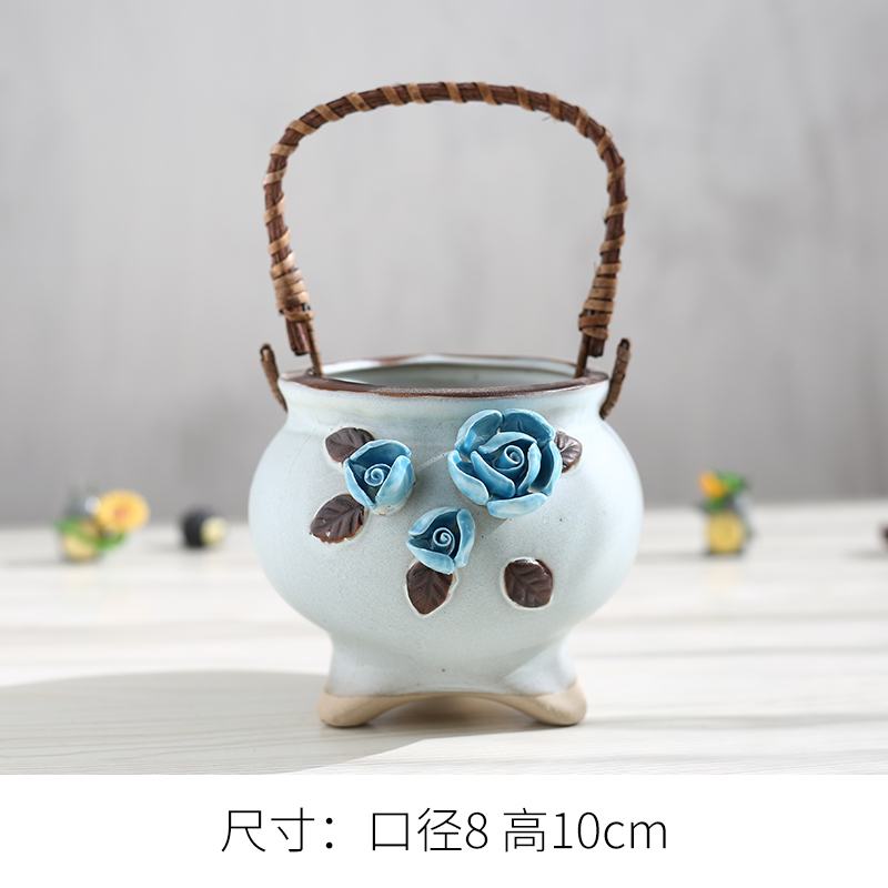 Teng Yang hand - made Korean pinch flower small old running the coarse pottery flowerpot more meat checking ceramic contracted sale clearance flowerpot